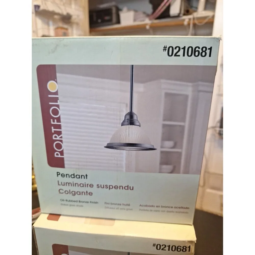 Portfolio 2 Light Pendant Oil Rubbed Bronze Etched Glass Shades New